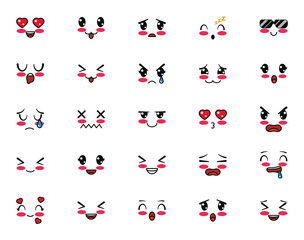 Isolated kawaii cartoon face icon set vector design