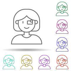 Eyeglasses, woman, technology in multi color style icon. Simple thin line, outline vector of future world icons for ui and ux, website or mobile application