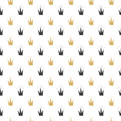 Crown Seamless Pattern, hand drawn royal doodles background, Vector Illustration