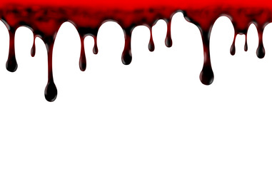 Abstract red dripping blood isolated on white background.