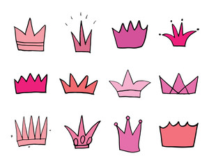 Crowns doodles set, hand drawn royal sketch, Vector Illustration