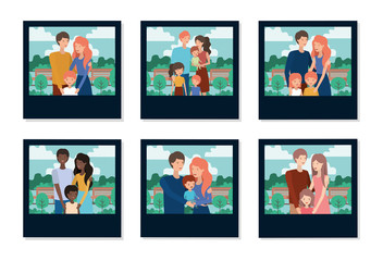 Fototapeta na wymiar Set of mother father and kids inside pictures vector design