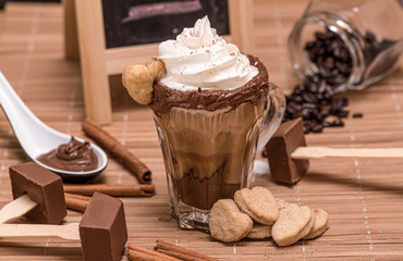 Cup coffee glasses milk and chantilly gourmet 