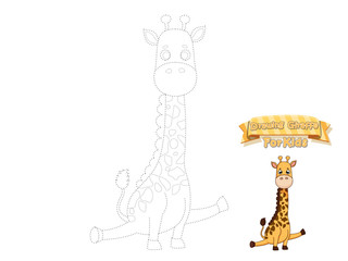 Drawing and Paint Cute Cartoon Giraffe. Educational Game for Kids. Vector Illustration With Cartoon Animal Characters