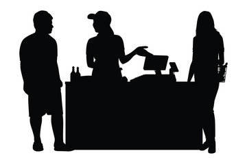 Customer and cashier in supermarket silhouette vector, Supermarket, Line Waiting Images, Buyer Basket Checkout, Customer Purchase.