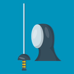 fencing sword and mask equipment isolated vector illustration in flat style
