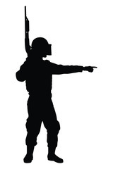 Riot policeman in protest situation silhouette vector
