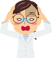 白衣 めがね 女性 頭を抱える 上半身