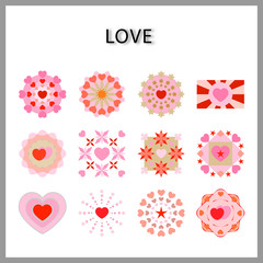 heart mandala icon set isolated on white background for web design,Valentine day concept
