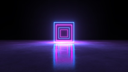 The interior space of neon lights in 3D rendering