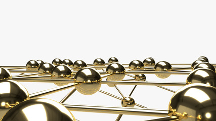 The Abstract design connection design gold  sphere network structure 3d rendering..