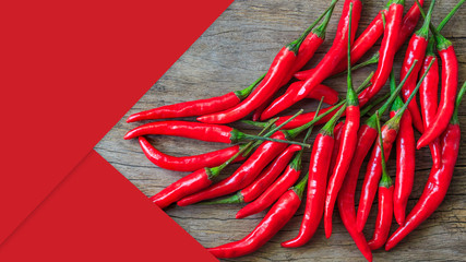 Red chillies on wooden table, Blank for copy space.