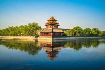 corner tower at the forbidden city, beijing, china