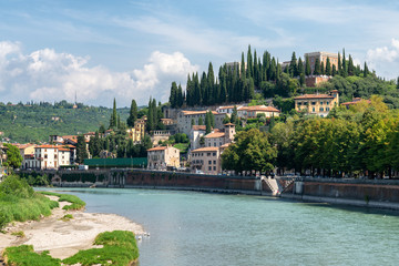 Scenic river waterfront in Verona, Italy 