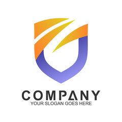 shield letter G logo with swoosh. shielding icons