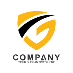 Shield Letter G Logo In Flat Style And Black Yellow Color, Protection And Care Logo, Guardian Symbol