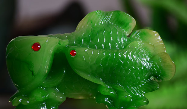 jade Is a jade carving of two beautiful fishes