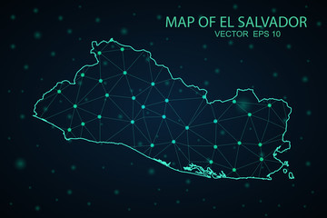 Abstract mash line and point scales on dark background with Map of El Salvador. dot and structure. communications map of El Salvador. . Vector illustration eps 10.