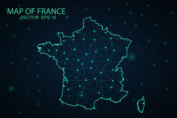 map of France. Wire frame 3D mesh polygonal network line, design sphere, dot and structure. communications map of france. Vector illustration eps 10.