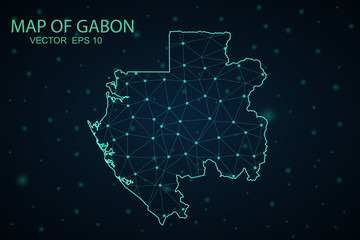 Vector polygonal gabon map. Low poly design. map made of triangles on white background. geometric rumpled triangular low poly style gradient graphic, line dots, UI design.