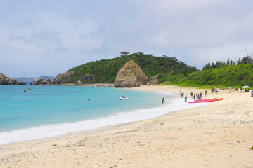 Fototapeta na wymiar Beautiful landscape at Aharen Beach on Tokashiki Island in Okinawa, Japan.