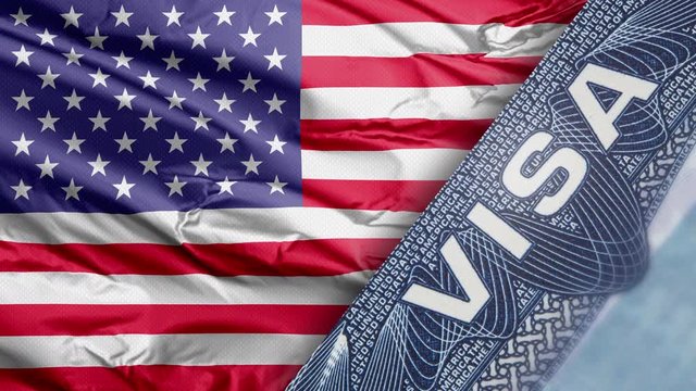 A waving flag with a US flag and an immigration tourist visitor visa tittle.