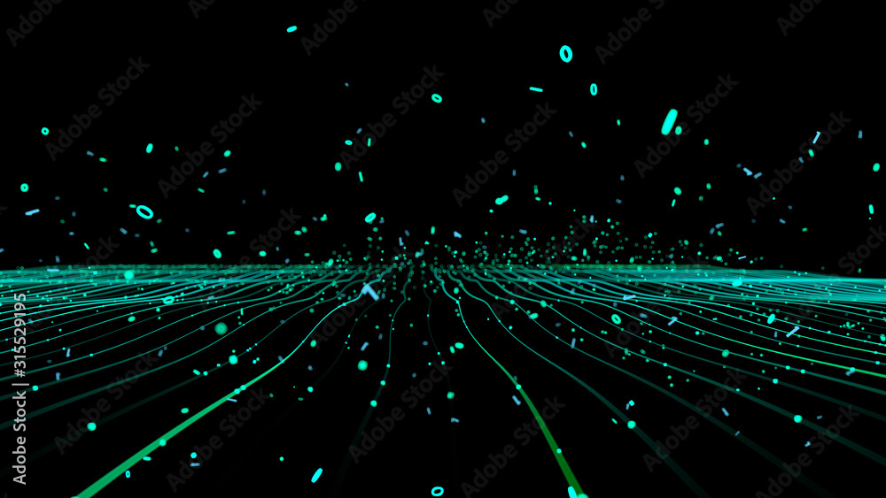 Wall mural 3d rendering technology particle line cyberspace