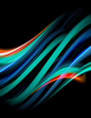 Silk smooth lines on black, liquid fluid color waves. Vector Illustration
