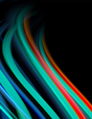 Silk smooth lines on black, liquid fluid color waves. Vector Illustration