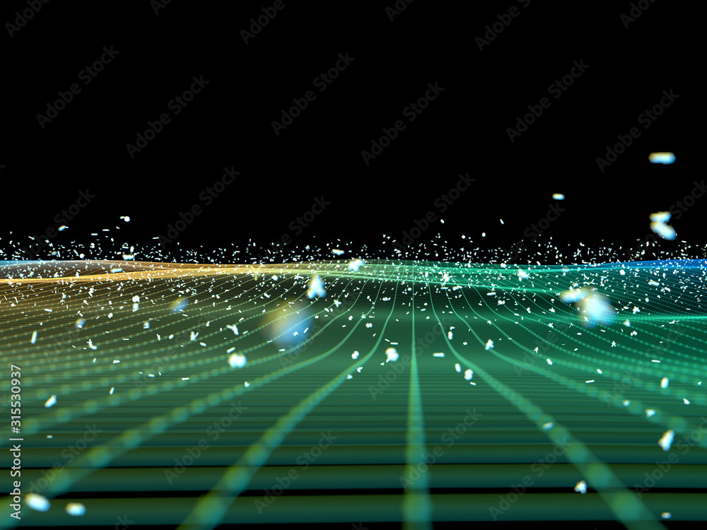 Poster 3d rendering technology particle line cyberspace