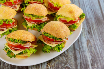Delicious sandwiches made from ciabatta roll with ham.