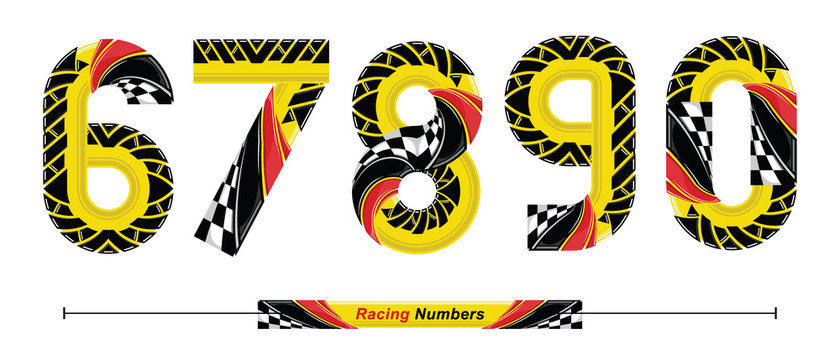 Numbers Racing Flag style in a set 67890