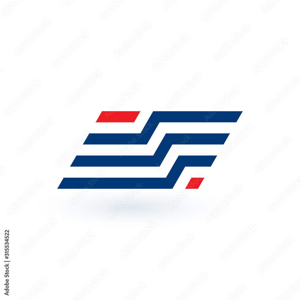 Wall mural abstract logo design with blue and red horizontal lines. flag concept. design print for company busi