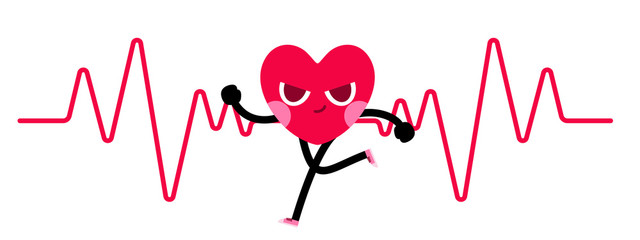 heart character goes running with heart rate background