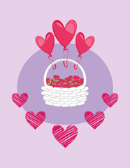 Happy valentines day hearts balloons with basket vector design