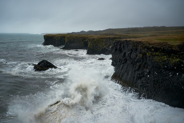 Waves Crashing at Iceland's Western Cliffs