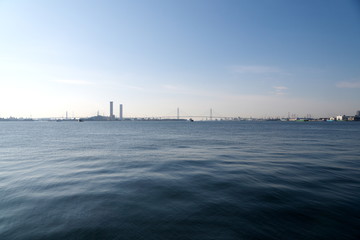Aichi,Japan-January 14, 2020: Cable-stayed bridges at Nagoya port in Ise Bay, Japan