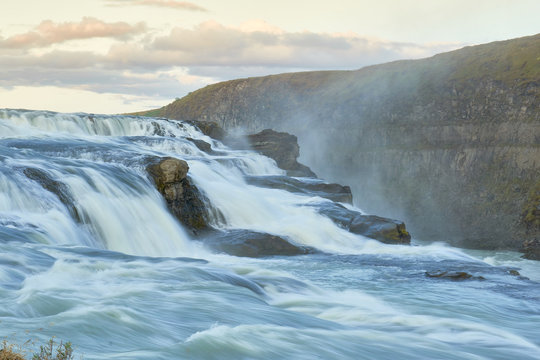 Icelandic Waterfall on a Semi-Cloudy Summer Day