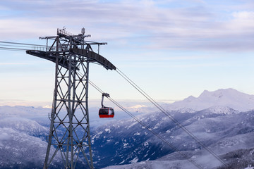 Whistler, British Columbia, Canada. Beautiful View of Peak to Peak Gondola with the Canadian Snow...