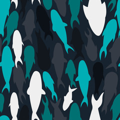 fish silhouettes seamless pattern - obrazy, fototapety, plakaty