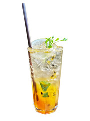 Italian Soda Passion Fruit Soda Decorated with mint leaves and straws