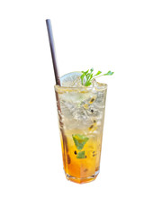 Italian Soda Passion Fruit Soda Decorated with mint leaves and straws