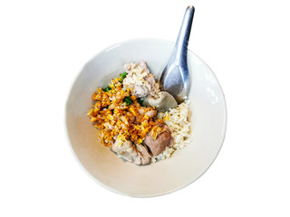 Steamed rice with soft liver, minced pork, fried garlic