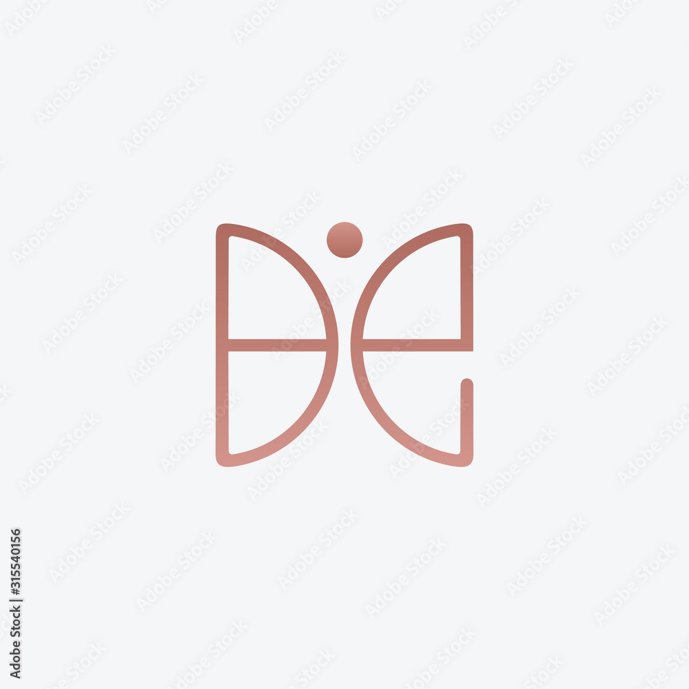 Wall mural initial letter b e with abstract butterfly element. minimalist line art monogram shape logo.typograp