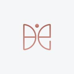 Initial letter B E with abstract butterfly element. minimalist line art monogram shape logo.Typography decorative icon with human growth . Beauty, luxury spa style. - vector