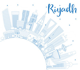 Outline Riyadh Saudi Arabia City Skyline with Blue Buildings and Copy Space.