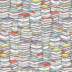 Pile books pattern for textile, fabric,wrapping paper.  Hand drawn vector illustration. - 315540907