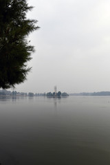 A view of Lake Burley Griffin in Canberra through the smoke haze caused by the fires of 2020