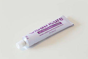 Winnipeg, Manitoba / Canada - January 12, 2020: Close-up of Cicatricure Gel, Medicine to Treat Scars and Stretch Marks.