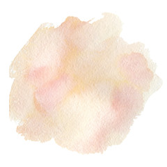 Watercolor soft pastel coral stain background. Nude pink hand drawn brush for business logo, greeting card, wedding card, poster, template, banner. - 315542939